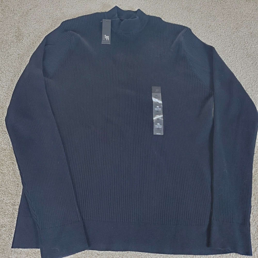 J. Ferrar Mock Neck Sweater Men's XL Black Ribbed Long Sleeve Soft Touch